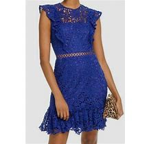 $270 Aqua Women's Blue Ruffled Lace Floral Cap Sleeve Sheath Dress