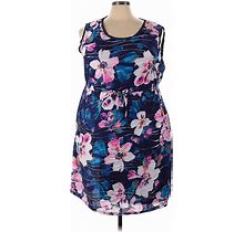 Simply Vera Vera Wang Casual Dress - Mini Scoop Neck Sleeveless: Blue Print Dresses - New - Women's Size 3X