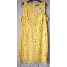 New Lauren Ralph Lauren Women's Crochet Lace Sheath Dress Yellow Size 14