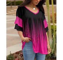 Lily Women's Tunics BLK - Black & Pink Abstract Ruffle-Sleeve V-Neck Tunic - Women