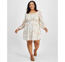 And Now This Trendy Plus Size Square-Neck Smocked Dress - White Floral