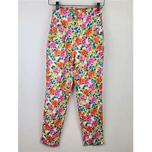 Zara Pants & Jumpsuits | Zara Colorful Floral High Waisted Trouser Pants Sz Xs | Color: Pink/White | Size: Xs