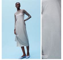 Zara Dresses | Nwt. Zara Gray Semi-Sheer Knit Midi Dress. Size S. | Color: Gray/Silver | Size: S