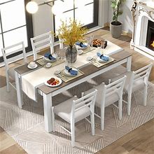 Merax 7-Piece Wooden Dining Table Set Mutifunctional Extendable Table