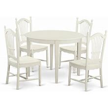 East West Furniture Boston 5 Piece Dinette Set For 4 Includes A Round Room Table And 4 Kitchen Dining Chairs, 42X42 Inch, Linen White