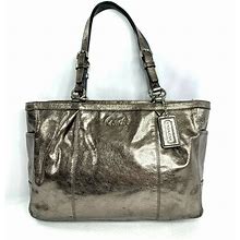 Coach Gallery F17721 Metallic Silver Leather Medium East West Tote Shoulder Bag