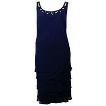 S.L. Fashions Women's Sequined Tiered Chiffon Dress 6, Sapphire