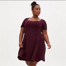 Torrid Dresses | Torrid Womens Burgundy Purple Cable Knit Fluted Dress Sweetheart Neck Size 3 3X | Color: Purple/Red | Size: 3X