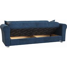 Microfiber And Silver Sleeper Sleeper Sofa With Two Toss Pillows 89" - Blue
