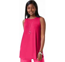 Plus Size Women's Knit Tunic Tank By The London Collection In Pink Burst (Size 18/20) Wrinkle Resistant Stretch Knit Long Shirt