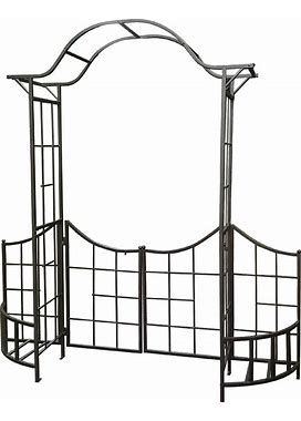 Leisurelife Decorative Steel Garden Arch Arbor Trellis With Gate, Fence And Planter Holders For Climbing Plants, 7.5 ft Height, Brownish Bronze