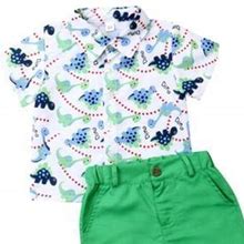Inevnen Toddler Baby Boy Clothes Dinosaur Shirt Outfit Infant Kid Short Sleeve Button Down Shirts Tops + Shorts Set