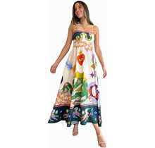 Orgefy Leisure Long Dress For Women's Wear, Printed Sleeveless Large Swing Dress, Slim Fitting And Slimming Dress