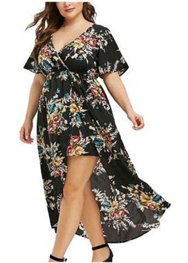Dresses For Women, Spring Summer Fashion Women Short Sleeve Floral Printed Bell Sleeve High Low Maxi Dress Sun Dress 0452