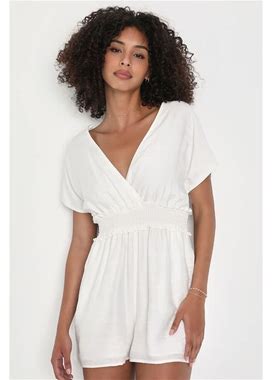 White Surplice Short Sleeve Romper | Womens | X-Large (Available In M, L) | 100% Polyester | Lulus