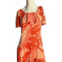 Vintage 1970'S Long Wild Orange Dress L