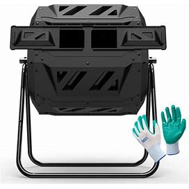 Compost Tumbler Bin Composter Dual Chamber 43 Gallon (Bundled With Pearson's Gardening Gloves)