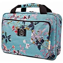 Large Hanging Travel Cosmetic Bag For Women - Travel Toiletry Turquoise Flowers