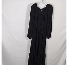 NWT Old Navy Long-Sleeve Black Button-Down Tiered Maxi Swing Dress Sz Small Tall