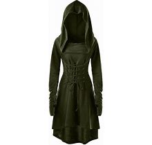 VOXGET Womens Renaissance Dresses Hooded Lace Up Halloween Costumes Medieval Vintage Robe High Low Long Pullover Dress