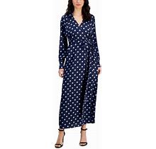 Anne Klein Women's Printed Collared Faux-Wrap Maxi Dress - Midnight Navy/Cape Blue - Size 10