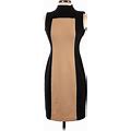 Calvin Klein Casual Dress - Sheath High Neck Sleeveless: Tan Print Dresses - Women's Size Small