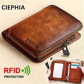 1Pc Men's Vintage Short Genuine Leather Wallet Multi Function Purse RFID Blocking Zipper ID Credit Card Holder Money Bag,Black,All-New,Temu