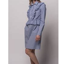 Dress With Blue Stripes, Shirt Style, Long Sleeves, And Pockets