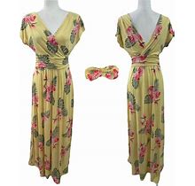 IMAN Chic Maxi Dress Head Wrap Wrinkle Resistant 4-6 Small Yellow Floral 692-183