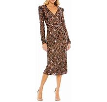 Mac Duggal Women's Sequined Midi-Dress - Chocolate - Size 16