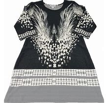 Serengeti Dress Women's Large Black White Geometric 3/4 Sleeve Sweater Dress
