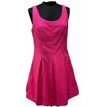 Lord & Taylor Womens Dress Deep Pink Eyelet Lace Pleated Sleeveless
