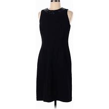 Talbots Cocktail Dress - Sheath Mock Sleeveless: Black Solid Dresses - Women's Size 8 Petite