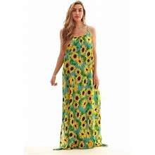Riviera Sun Women's Tie Dye Spaghetti Strap Maxi Dress - Lightweight And Flowy Summer Dress With Beautiful Color Variations (Turquoise Floral Dress, 2
