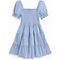 Polo Ralph Lauren Big Girls Smocked Cotton Jersey Dress - Blue Hyacinth With White