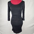 H&M Dresses | H&M Basic Black 3/4 Sleeve Knee Length Dress W/ Ruching Bodycon Stretchy - M | Color: Black | Size: M