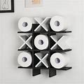 Wooden Tic Tac Toe Toilet Paper Holder Wall Mounted Black & White Bathroom Decor