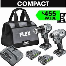 FLEX COMPACT 2-Tool Brushless Power Tool Combo Kit With Soft Case (2-Batteries Included And Charger Included) | FXM205-2A