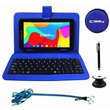 Linsay 7" 64Gb Tablet Android 13 With Keyboard Case Blue, Bluetooth, Earphones, Pop Holder And Pen Stylus Google Certified Super Bundle