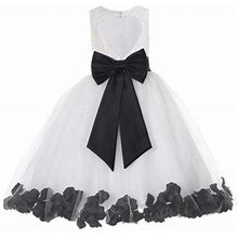 Ekidsbridal Ivory Floral Lace Heart Cutout Flower Girl Dress With Petals Junior Bridesmaid Formal Evening Ceremonial Gown 185T 7