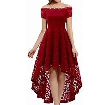 Dressystar Womens Lace Cocktail Dress Hilo Off Shoulder Bridesmaid Swing Formal Party Dress 0042 Darkred S, A- Darkred, Small