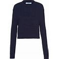 Prada Cotton Crew-Neck Sweater, Women, Navy, Size 38