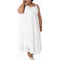 Robbie Bee Plus Size Lace Scoop-Neck Tiered Midi Dress - White