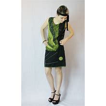 Black Green Rising Sun Sleeveless Cotton Dress