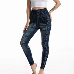 Women's Tights Pants Trousers Faux Denim Blue Black High Waist Fashion Casual Weekend Stretchy Full Length Tummy Control Plain S M L XL / Skinny
