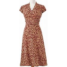 Northstyle Dresses | Northstyle Tuscan Fields Rust And Ivory Ruched Waist Midi Dress Size 8 | Color: Cream/Red | Size: 8