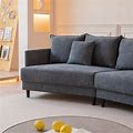 Fabric Sectional Sofa Set With Padded Right Chaise Longue & 4 Back Cushions & 2 Pillows - DARK GREY