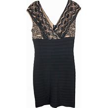Adrianna Papell Dresses | Adrianna Papell 8 Dress Black Sheath Illusion Pleat Lace Knee Length Formal 1252 | Color: Black | Size: 8