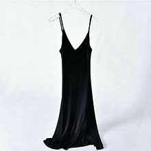 Ladies Silk Slip Dress Camisole Petticoat Strap Nightdress Slit V Neck