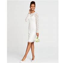 Adrianna Papell Womens White Beaded Sequined Zippered Printed Long Sleeve Illusion Neckline Above The Knee Formal Sheath Dress 8